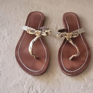 Size 6 Tory Burch Leighanne Flat Thong Dune Snake Women Sandals
